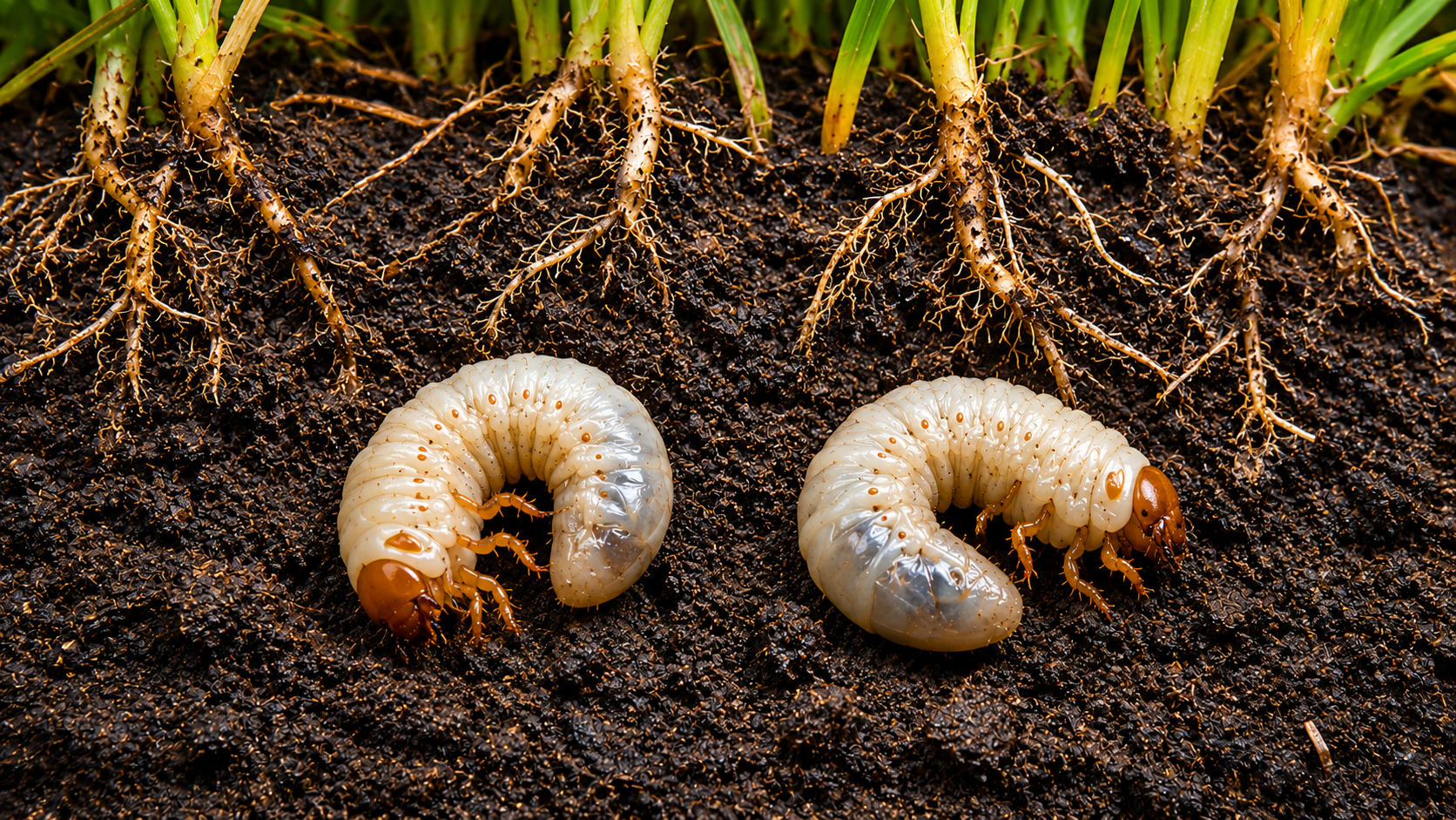 Larva de gallina ciega antes del tratamiento · Día 0