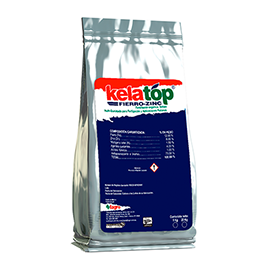 Kelatop FeZn Fertilizante. Sólido Multi-Quelatado para Fertirigación y Aplicaciones Foliares. Polvo soluble con alta concentración de Fe (12%) y Zinc (8%). para Banano/Plátano  en etapa de Desarrollo vegetativo