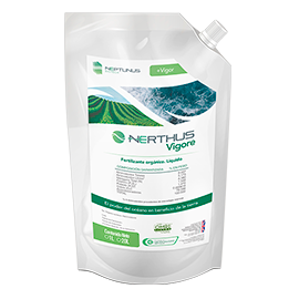 Nerthus Vigore Fertilizante orgánico. Libera a la planta del estrés abiótico e incrementa su vigor, con el poder de los compuestos bioactivos de microalgas.